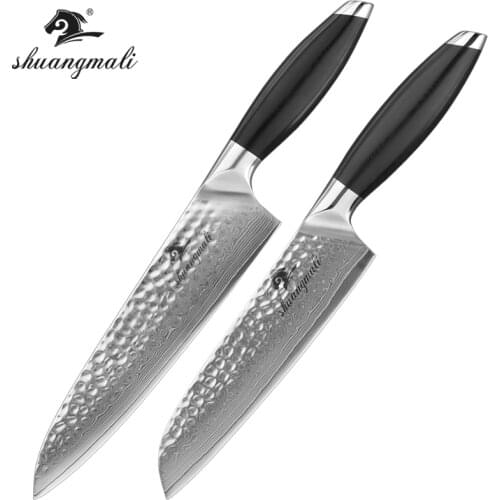 2PCS Santoku Cleaver Knife Set VG10 Damascus Steel Chef Kitchen Santoku Knife Utility Slicing Santoku Chef Knife With Gift Box