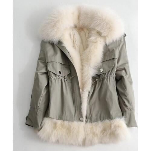 2020 New Luxury Real Fox Fur Coats Women and Real Rabbit Fur Lined Winter Jacket Jackets Fluffy Thick Warm Outwear Detachable