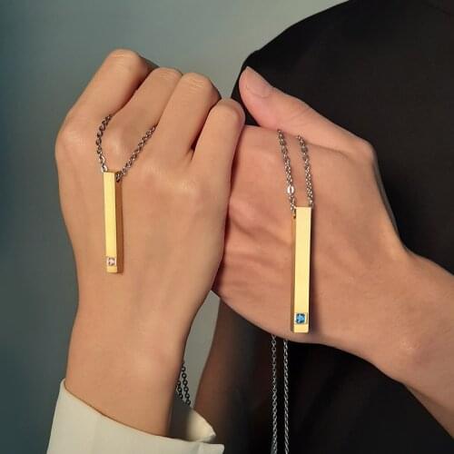 Personalized Square Bar Custom Name Necklace Stainless Steel Pendant Necklaces For Lovers Women/Men Gift 1 2 3 4 Sides Engraving