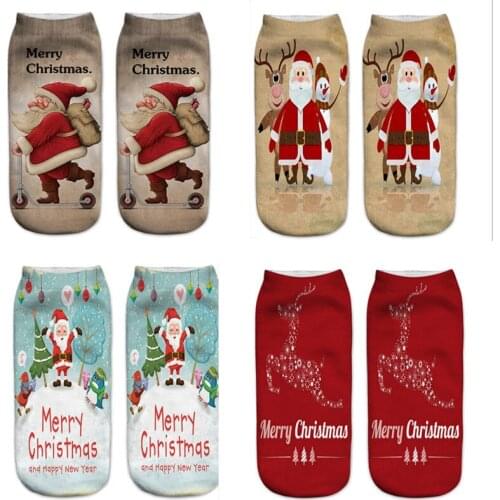 New Year Gift Women 3D Print Christmas Socks Novelty Design Xmas Socks Fun Santa Claus Snowman Low Cut Ankle Socks Calcetines