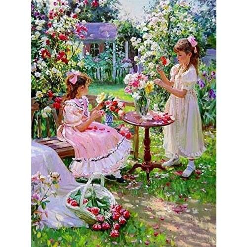 Garden sisters, girl Oil Painting Cross Stitch Kits Needlework Embroidery Crafts 14ct Unprinted DIY Arts Handmade Home Decor