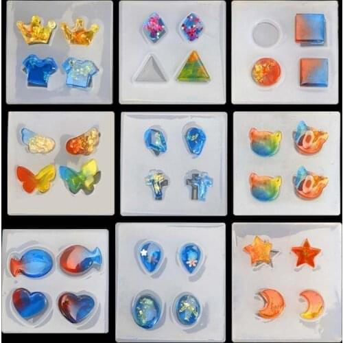 9Pcs Epoxy Resin Earrings Charms Casting Mould Jewels Shapes Ear Studs Silicone Resin Mold Mini Earrings Molds Kit Tool