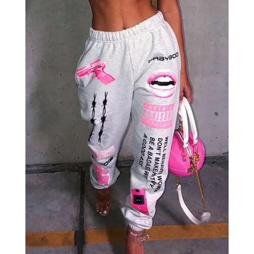 New Spring Summer Fashion Lip Letter Graphic Print Casual Harem Sweetpants Womens Harem Pants Loose Femme Streetwear Trousers