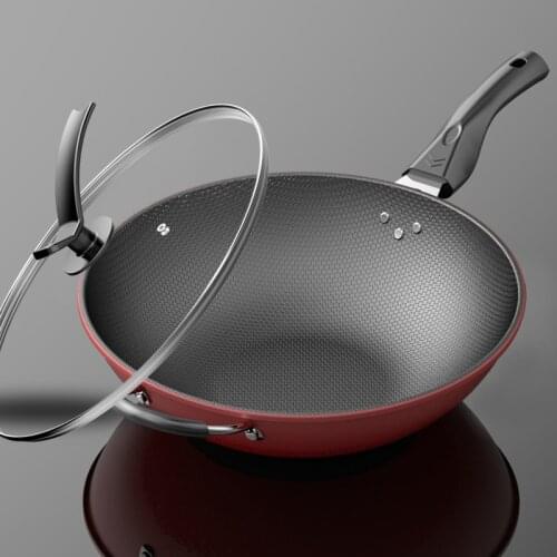 Modern Chinese Wok Non Stick Pan Traditional Kitchen Wok with Lid Frying Pan Panela Antiaderente Kitchen Dining Bar EC50CG