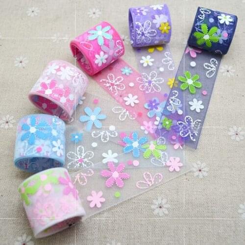 ZY Special Sales! Grosgrain 6 Colors Candy Flower Printed Ribbon Set Webbing Satin Cartoon Hairbow Ribbon