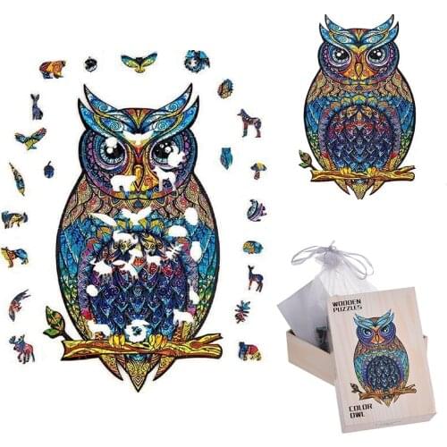 Unique Wooden Jigsaw Puzzle DIY Mysterious Owl Chameleon Labrador Jigsaw Puzzles For Adults Kid Wood Interactive Games Toy Gifts
