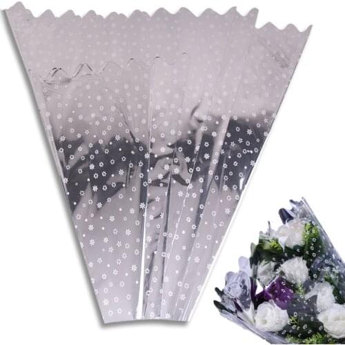 50pcs Florist Plastic Flower Packaging Bags Single Rose Opp Bag Flowers Wrapping Paper Valentines Day Bouquet Gift Roses Bags