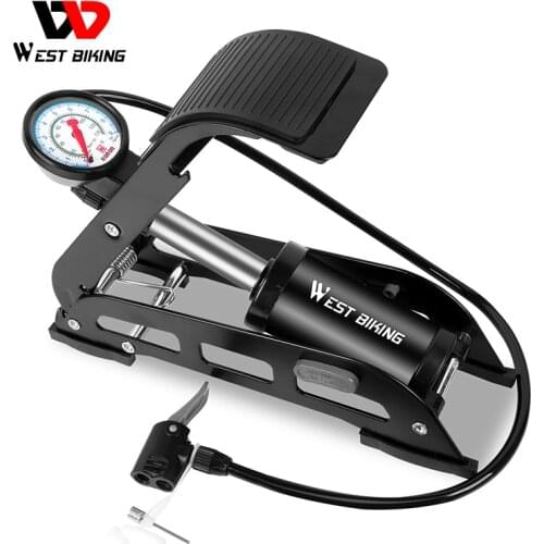 WEST BIKING 130PSI High Pressure Bicycle Pump Gauge Single Cylinder Foot Pedal Air Pump MTB Road Bike Car Motorcycle Inflator