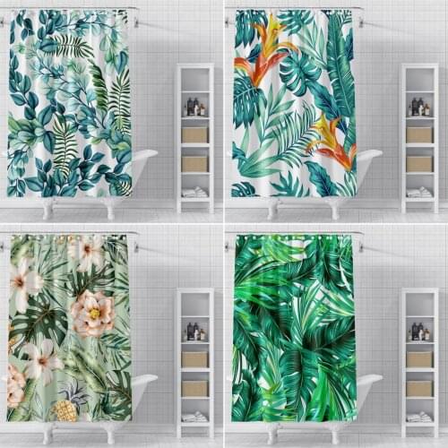 Green Plant Shower Curtains Tropical Leaves Bathroom Curtain 3D Printed Shower Curtain Waterproof Polyester Bath Screen