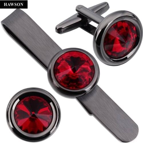 Cufflinks and Tie Bar Clip Set with Crystal for Men Business Wedding