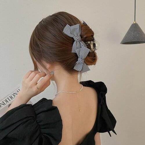 2021 Plaid Bowknot Claw Clips For Women Large Size Acrylic Hair Claw Hair Clamps Korean Barrettes Hairpin Hair Accessories