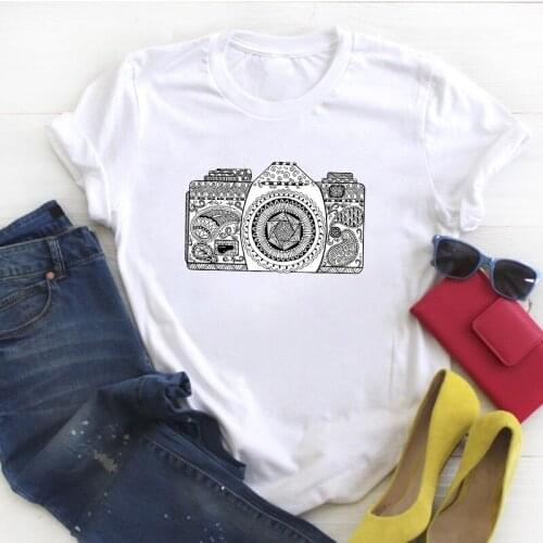 Women Cartoon Vintage Camera Printed Clothing Ladies Summer T Tee Female Top Shirt Clothes Tshirt Womens Graphic T-shirt
