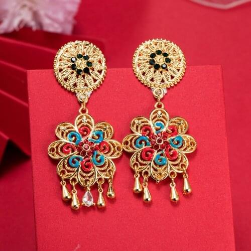 Dubai Gold Color Earrings 24K For Women Wedding Jewelry Womens Earrings For Girls Bridal Wife Gifts African Dubai French