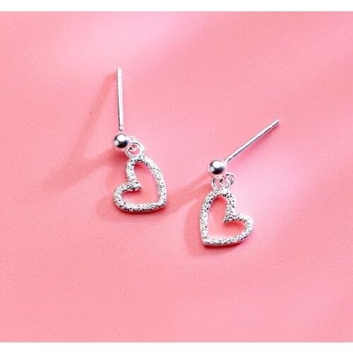 MloveAcc Romantic New 925 Sterling Silver Heart Shape Drop Earrings for Women Girls Authentic Silver Jewelry Bijoux