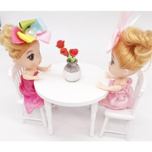 1:12 Furniture toy Wooden Miniature white mini table chair sets for dolls household pretend play toys for girls dollhouse doll