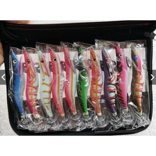 10pcs Hard Bait Luminous Shrimp Squid Jigs Set 12CM/17.9g Sea Fishing Lure Set Artificial Cuttlefish Octopus Winter Fishing