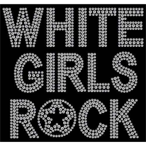 2pc/lot White Girls Rock Hot Fix Iron on Rhinestone Transfer Applique Patch sticker hot fix rhinestone transfer motifs