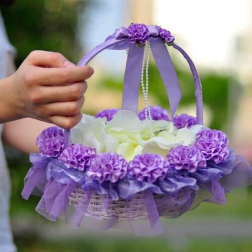 2 Pcs Wedding Baskets Flower Girl Bridesmaid Hand Basket Decoration Heart Lace Petals Small Basket Wedding Props