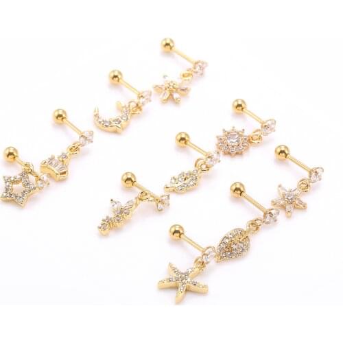 50pcs Body Jewelry Piercing - CZ Gems Earring Ear Helix Bar Lobe Thin Cartilage Tragus Diath Rings 20G Sliver Gold