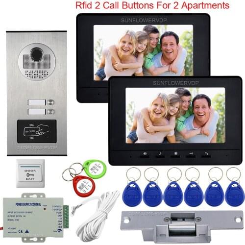7" White/Black Color for choose Video intercom 2 Apartments Access Control Bell System 2 Monitors Intercom Electric Strike Lock