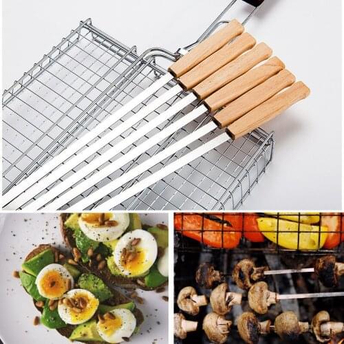 8 pieces of stainless steel barbecue string with wooden handle BBQ barbecue needle barbecue fork barbecue stick