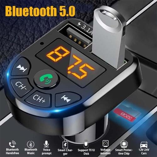 Dual USB Fast Charger FM Transmitter Modulator Car Kit Bluetooth-compatible 5.0 MP3 Player Wireless Handsfree Audio Receiver