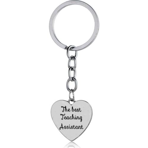 12PC The Best Teaching Assistant Keyring Heart Charm Pendant Keychain Thank You Teacher Key Ring Teachers Day Gifts Jewelry Hot