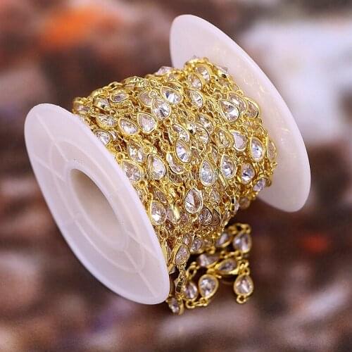 5 Meters ZYZ-F8994 Clear White Cubic Zircon Rosary Chains Jewelry, Faceted Drop CZ Pave Wire Links Chains Findings