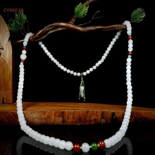 CYNSFJA New Real Certified Natural Hetian Jade Bracelets Necklace Nephrite Lucky 5mm 108 Buddha Beads Rosary Tasbih Fine Jewelry