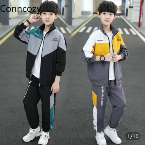Patchwork Zipper Up Childrens Sets Boys Autumn Clothes Boy 3-16T Jacket Pants 2 Piece Set Teen School Boy Sets Sports Suits