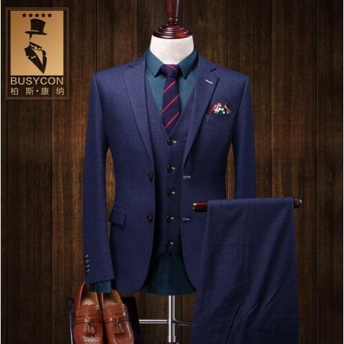 Elegant Royal Blue Mens Suit Wedding Groom Slim Fit 3 Pieces Tuxedo Jacket For Men Wedding Terno Masculino (Jacket +Vest +Pants)