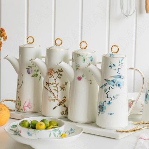 Flowers Ceramic Olive Oil Bottles with Lid Rural Retro Decoration Porcelain Soy Sauce Cruet Seasoning Container Kitchen Tools