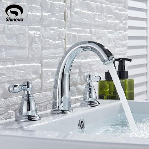 Chrome Polish Bathtub Faucet Basin sink tap 3pcs Shower Bathroom Faucet Basin Faucet Hot and Cold Water Mixer Dual Handle