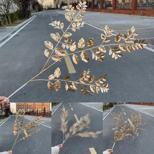 5Pcs Artificial Flowers Decorative Nice-looking Beautiful Golden Series Artificial Flowers Fake Elm Leaves Decor for Wedding