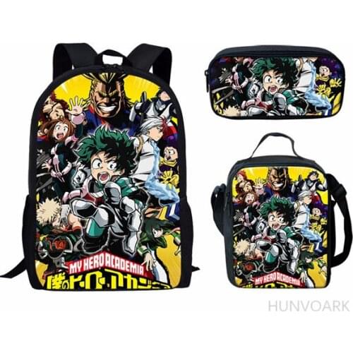 3PCS School Backpacks Set My hero College 3D Print School Bags For Girls boys Students Primary Daily Casual Travel Bag bolsa