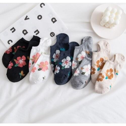 5 Pairs Pack Short Floral Socks Womens Set Cute Chausettes Basic Style With Flower Female Invisible Ankle Sock Cotton Meias