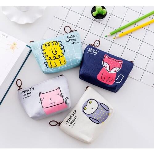Coin purse fabric PU coin bag cute canvas cartoon girl mini change earphone bag coin bag