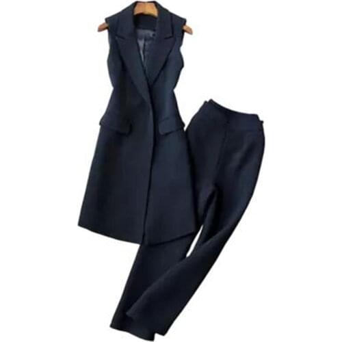 Fashion vest suit female Autumn New Slim Long section sleeveless suit vest jacket + nine-point wide-leg pants two-piece suit