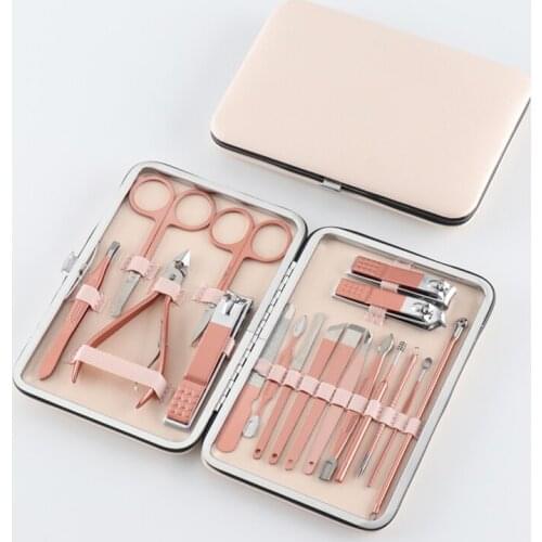 10/18 Pcs Pink Manicure Cutters Nail Clipper Set Household Stainless Steel Ear Spoon Nail Clippers Pedicure Nail Scissors Tool