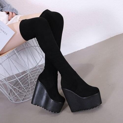 Over-knee boots for women 17CM new high wedge web celebrity spring 2020 boots for women platform boots