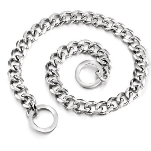 Top quality 20mm Metal Chains Strong Silver color Cuban Link Stainless Steel Slip Dogs Collar Free Whistle Pet Bulldog Necklaces