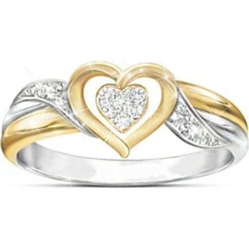 Milangirl Romantic Twist Two-color Double Heart Love Zircon Ring Womens Elegant Romantic Banquet Accessories Valentines Day