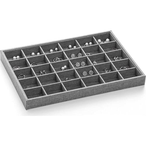 Fashion 30 lattices Jewelry Grey Liene Vintage Necklace Bracelet Ring Display For Storage Hand Made Beads Show Case Tray