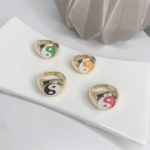 Fashion Creative Vintage Geometric Rings for Women Tai Chi Printing Colorful Ring 2021 New Female Simple Metal Ring Jewelry Gift