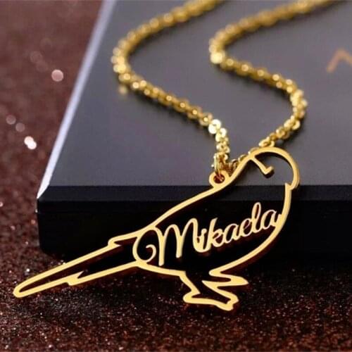Fashion Jewelry Parakeet Bird Personalized Necklace Stainless Steel Chain Custom Name Necklace Birthday Gift for Kids