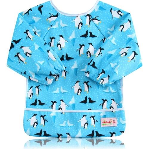 Ohbabyka Baby Bibs Waterproof Long Sleeve Children Feeding Bib Burp Clothes Cartoon Soft Eat Toddler Baberos Bavoir Clothing