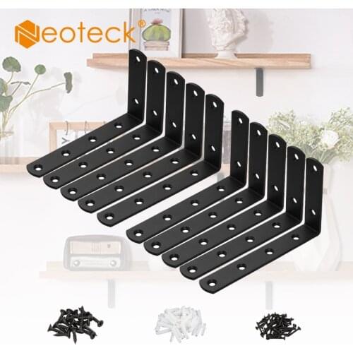 Neoteck 10pcs Corner Brace Black Steel L Brackets Angle Shelf Brackets With Screws 125*75*3mm Furniture Hardware Table Shelf