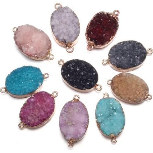 New Fashion Natural Stone Crystal Charms Pendant Egg Shape Agates Connector For Jewelry Making Bracelet DIY Necklace Accessories