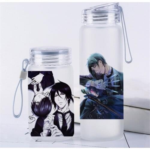 360ML / 500ML Anime Cartoon Black Butler Printed Portable Glass Water Bottle Travel Cup Cosplay Prop for Women Men Gift 1pcs