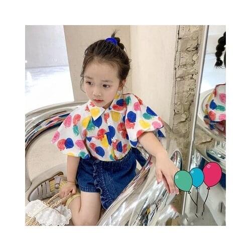 Girls Shirt Baby Solid Balloon Shirt Flower Top 2021 Summer New Toddler Girl Fashion Full Print Blouse Toddler Tee Shirt 2-7Y